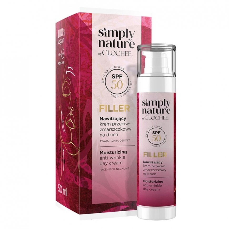 Clochee „Simply Nature Filler“ mitrinošs dienas krēms pret grumbām SPF50 50 ml