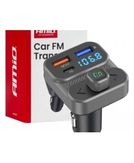 Automobilinis FM siųstuvas 2×USB-A 1×USB 12V 24V AMIO-04649