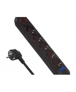 Virtausaika MCE395 B 5-pistoketta 3xUSB, 110-240V AC 50/60Hz, 2.1A max 2500W, musta