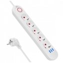 Jaudas padevējs 5 kontaktligzdām MCE395 W 3xUSB, 110-240v AC 50/60Hz, 2,1A maksimāli 2500W, balts Jaudas padevējs 5 kontaktligzdām MCE395 W 3xUSB, 110-240v AC 50/60Hz, 2,1A maksimāli 2500W, balts