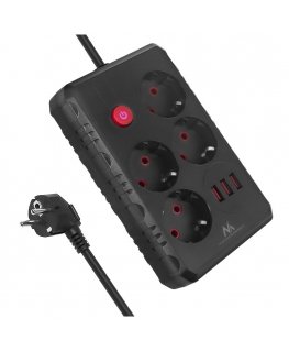 Power strip, MCE392 B, 4 sockets 3xUSB, 110-240V AC 50/60Hz, 2.1A max 2500W, 1.5m black