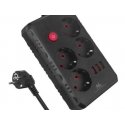 Virranjakaja, MCE392 B, 4 pistorasiaa 3xUSB, 110-240V AC 50/60Hz, 2.1A max 2500W, 1,5m musta Virranjakaja, MCE392 B, 4 pistorasiaa 3xUSB, 110-240V AC 50/60Hz, 2.1A max 2500W, 1,5m musta
