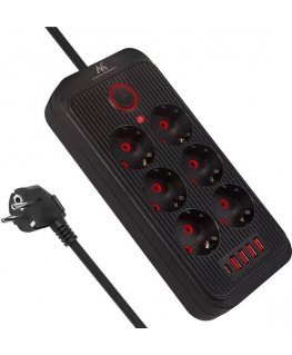 Toitepistik MCE389 B 6 pesa 4xUSB, 110-240V AC 50/60Hz, maksimaalne 2.1A 2500W, must