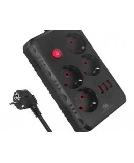Galiai MCE393 B ilgintuvė 4 lizdai 3xUSB 110-240V AV 50/60Hz 1A max 2500W 3m juoda