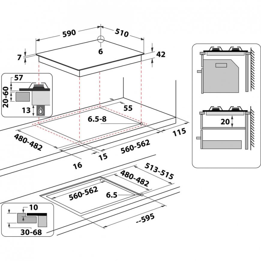 Whirlpool AKTL 629/NB1 Balta Įmontuoti 59 cm Dujinė 4 zone(s) – 2