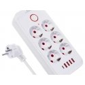 Toitepank MCE391, 6 pesa, 4xUSB, 110-240V AC, 50/60Hz, maksimaalne 2.1A, 2500W, valge Toitepank MCE391, 6 pesa, 4xUSB, 110-240V AC, 50/60Hz, maksimaalne 2.1A, 2500W, valge