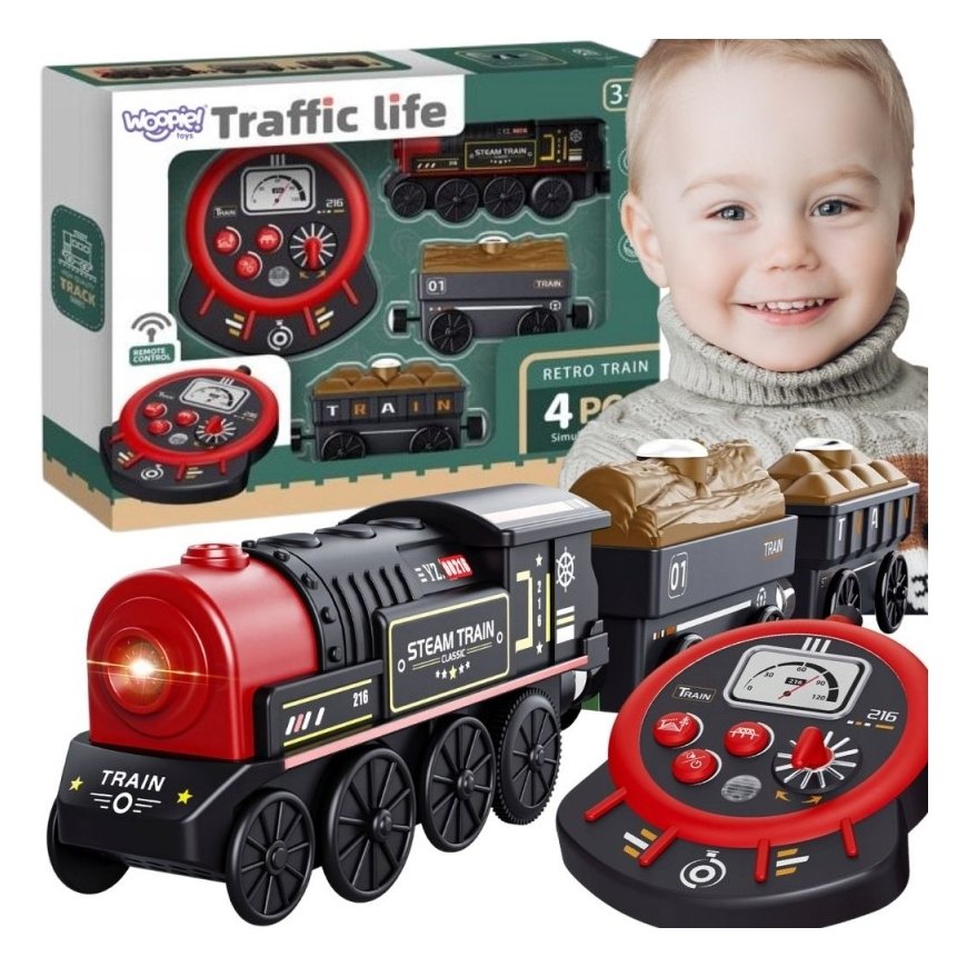 WOOPIE Electric Locomotive Remote Controlled Retro Train 4 Carriages