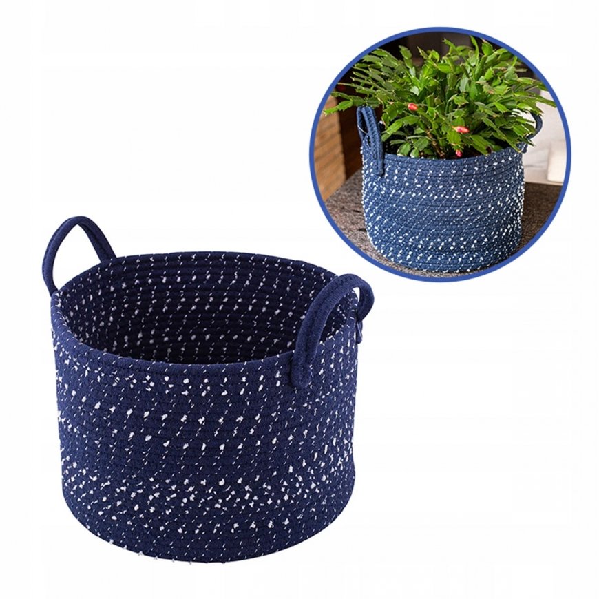 Blue Woven basket, 32x32x22 cm, navy blue