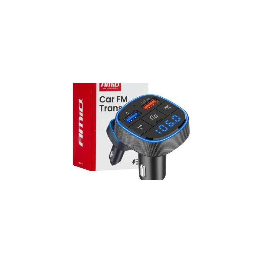 Автомобильный FM трансмиттер 1×USB-A 1×USB-C 12V 24V amio-04647 – 2