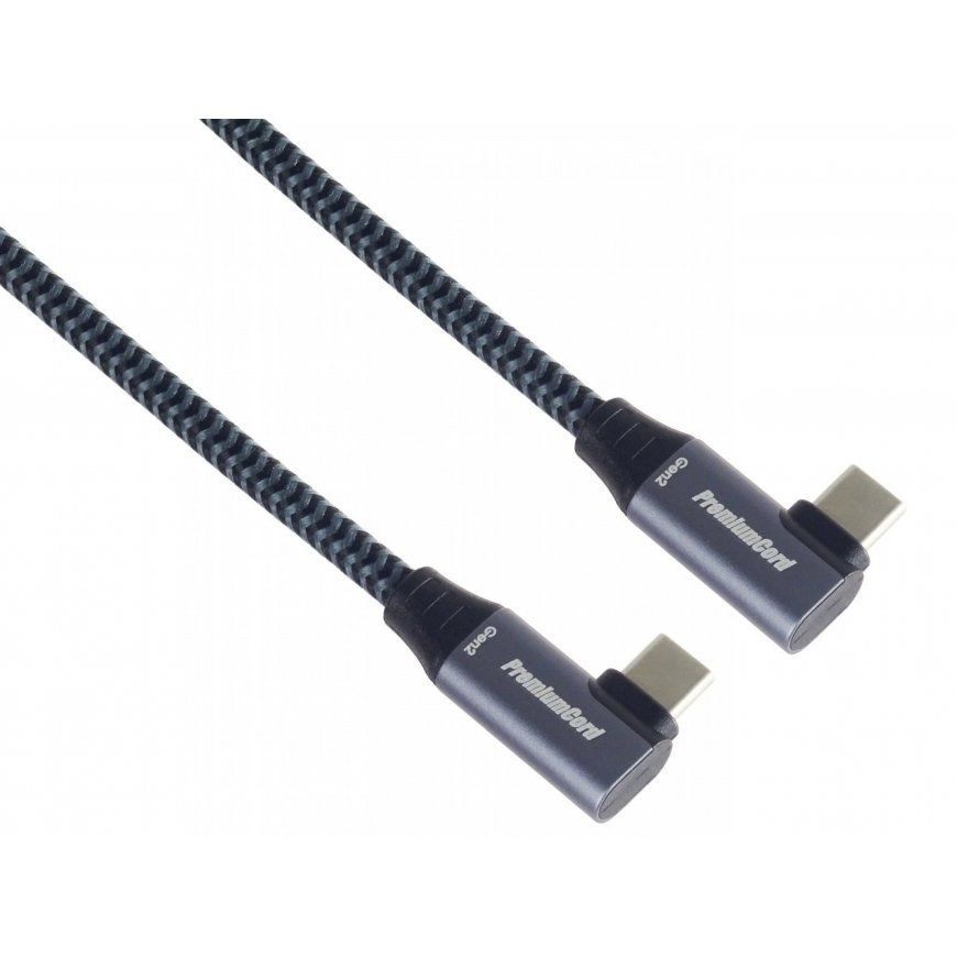 PremiumCord USB-C 2x Curved Cable (USB 3.2 GEN 2x2, 5A, 100W, 20Gbit/s) Cotton Braid, 2m – 2