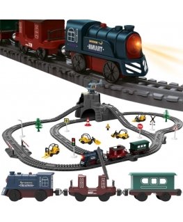 WOOPIE Electric Retro Train Set Locomotive + 2 Wagons – 76 pcs Set