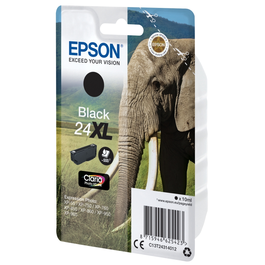 Epson Elephant Yksittäispakkaus, musta 24XL Claria Photo HD -muste