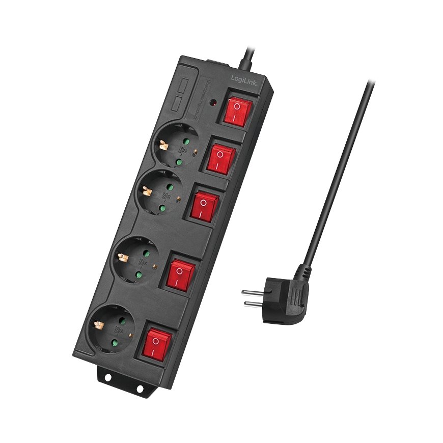 LogiLink LPS251 удлинитель 1,5 m 4 розетка(и) Для помещений Черный