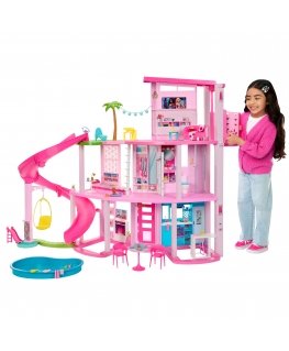 Barbie Dreamhouse Adventures Dreamhouse, 75+ Pieces, Pool Party Doll House with 3 Story Slide