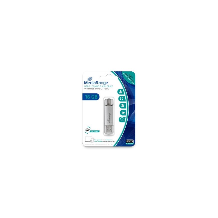 MediaRange MR935 USB flash drive 16 GB USB Type-A / USB Type-C 3.2 Gen 1 (3.1 Gen 1) Silver