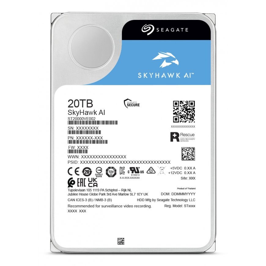 Seagate SkyHawk AI ST20000VE004 cietā diska draiveris 20 TB 7200 RPM 512 MB 3.5" Serial ATA III – 4