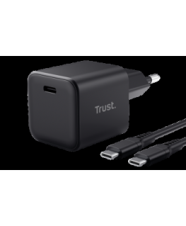 Lādētājs Trust Maxo Ultra-small 65W GaN USB-C Black + 2m cable