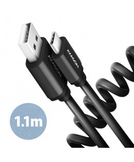 Axagon Data and charging USB 2.0 cable length 1.1 m. 3A. Black twisted. USB кабель 1,1 m USB A USB C Черный