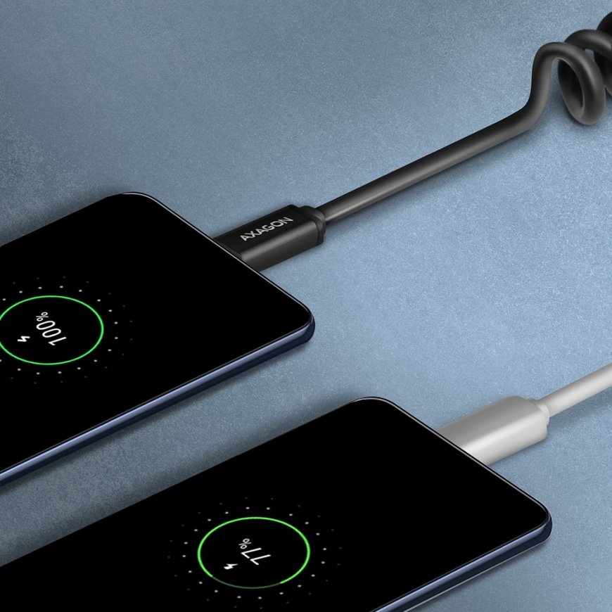 Axagon Data and charging USB 2.0 cable length 1.1 m. 3A. Black twisted. USB kabelis 1,1 m USB A USB – 5