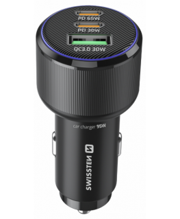 Swissten PD 2x USB-C / USB Car Charger 95W with USB-C - USB-C Cable 1m