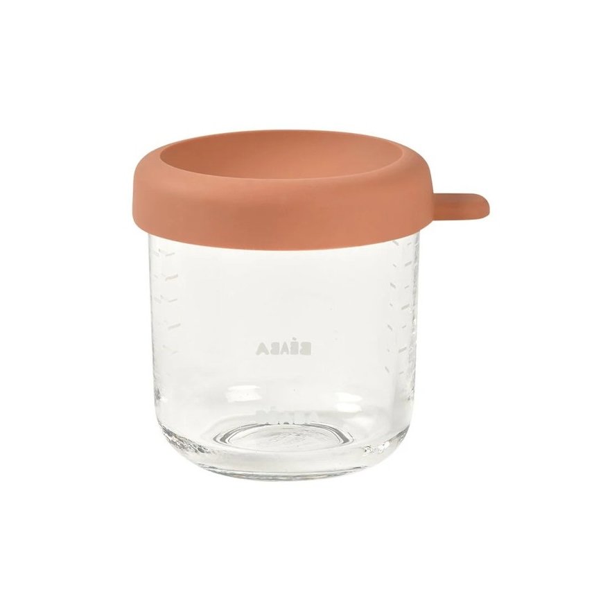 BEABA stiklinis indelis su dangteliu, terakota, 150 ml