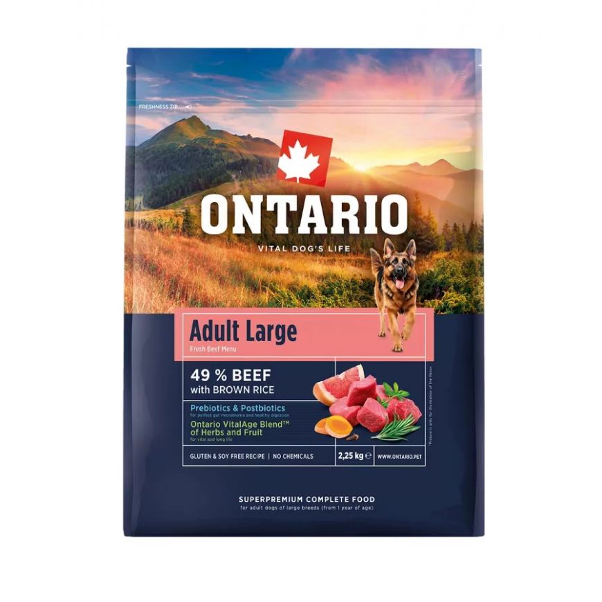 Barība suņiem – Ontario Adult Large, Beef and Brown Rice, 2,25 k