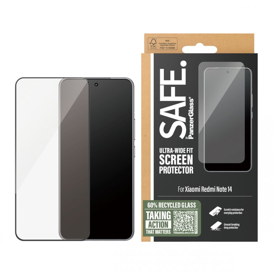 PanzerGlass SAFE. by ® Screen Protector w. Black Frame Xiaomi Redmi Note 14 | Ultra-Wide Fit Прозрач – 2
