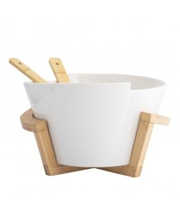 Regular oval salad bowl 29x25x16 cm NBC with bamboo base and spoons