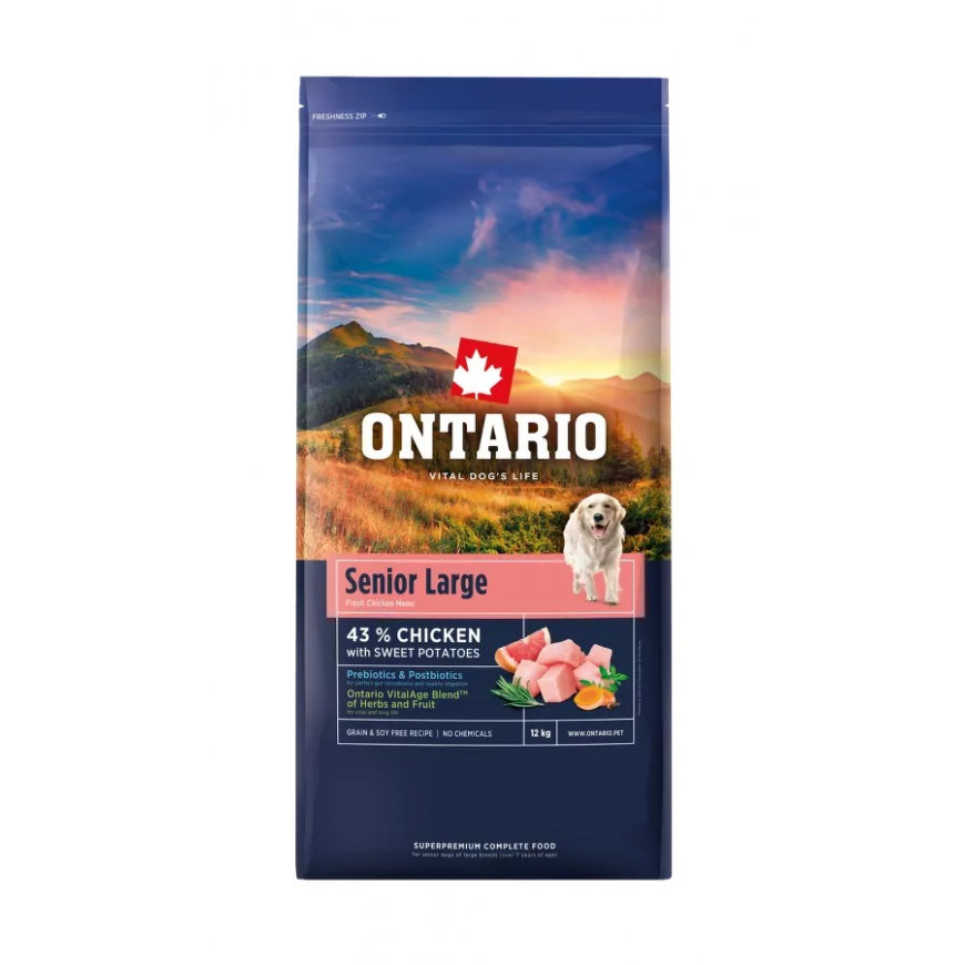 Barība suņiem – Ontario Senior Large, Chicken and Sweet Potatoes