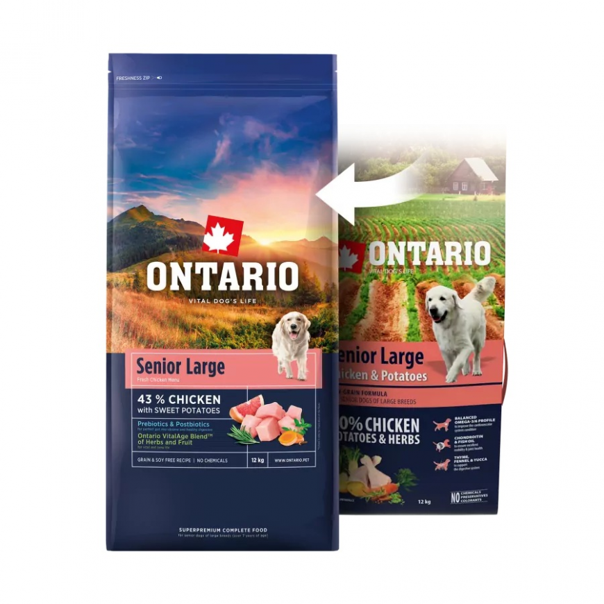 Barība suņiem – Ontario Senior Large, Chicken and Sweet Potatoes – 2