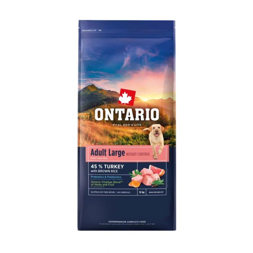 Barība suņiem – Ontario Large, Weight Control, Turkey and Brown