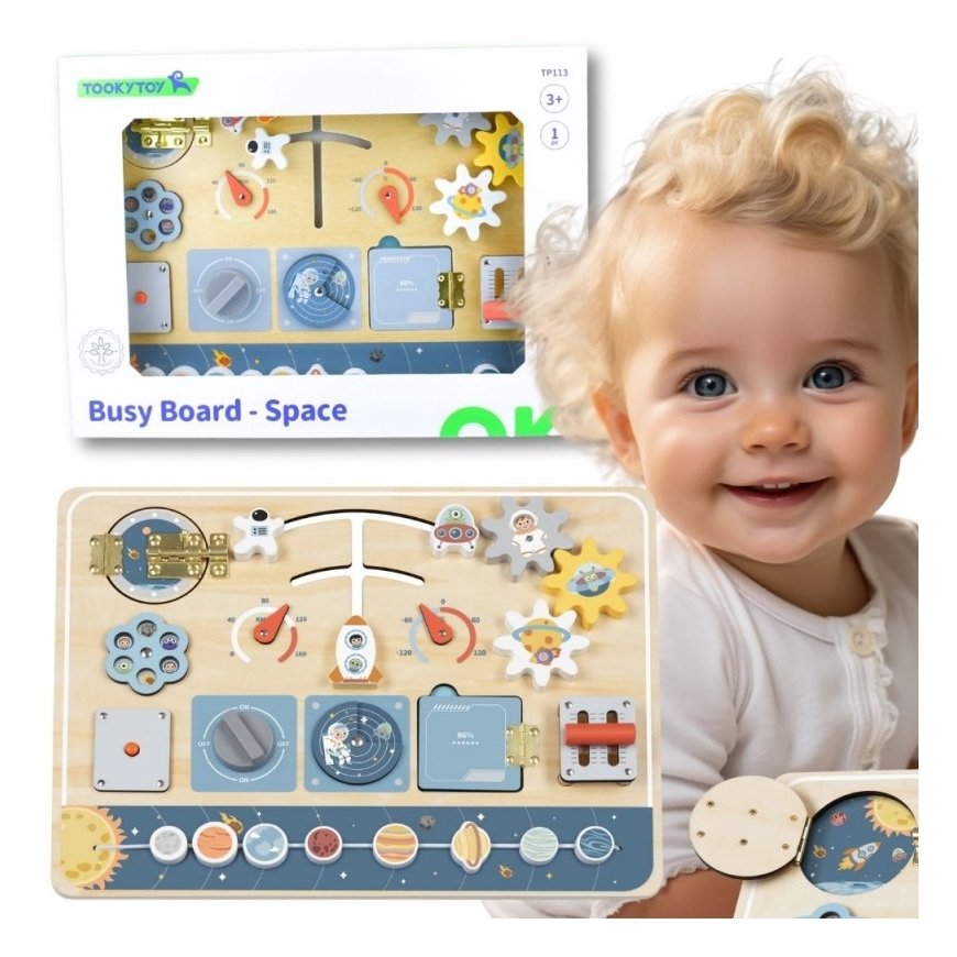 Tooky Toys Puinen avaruus Montessori taulu Tooky Toy astronautin ohjauspaneeli – 2