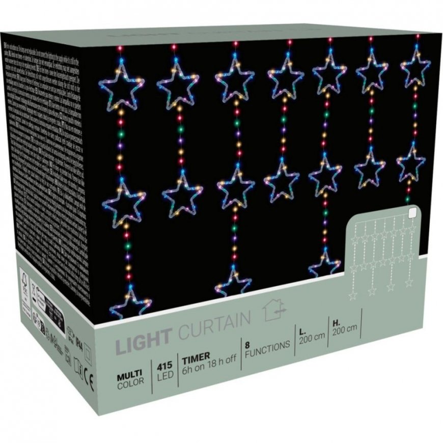 KOOPMAN STRING LIGHTS CURTAIN LIGHT 200x200 CM 415LED MULTICOLOR STARS
