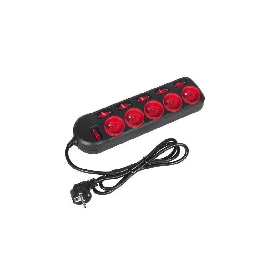 Maclean MCE204 power extension 1.5 m 5 AC outlet(s) Indoor Black, Red – 2