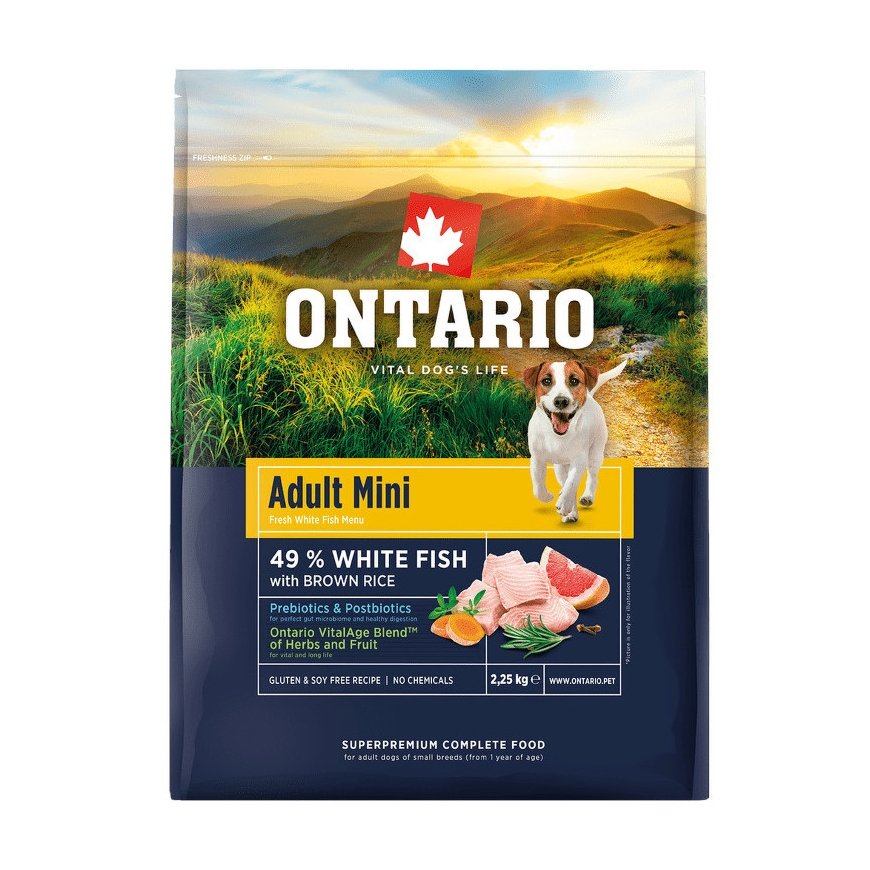 Ontario Adult Mini zivis & Brown rīsi 2.25kg – 2
