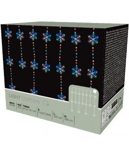 KOOPMAN CHRISTMAS LIGHTS CURTAIN 200x200 CM 408LED SNOWFLAKE MULTICOLOR