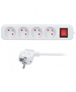 Solight extension lead, 4 socket outlets, white, switch, 2m