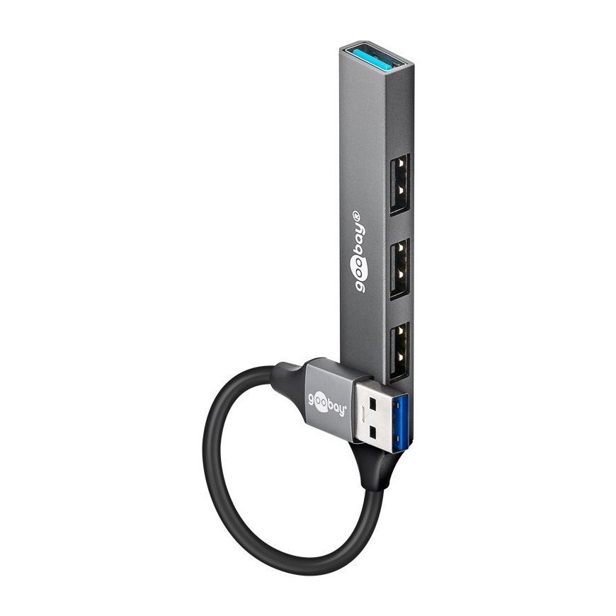 Goobay 74456 interfeisa centrmezgls USB 3.2 Gen 1 (3.1 Gen 1) Type-A 5000 Mbit/s Gaiši Pelēks
