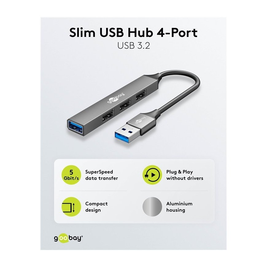 Goobay 74456 interfeisa centrmezgls USB 3.2 Gen 1 (3.1 Gen 1) Type-A 5000 Mbit/s Gaiši Pelēks – 2