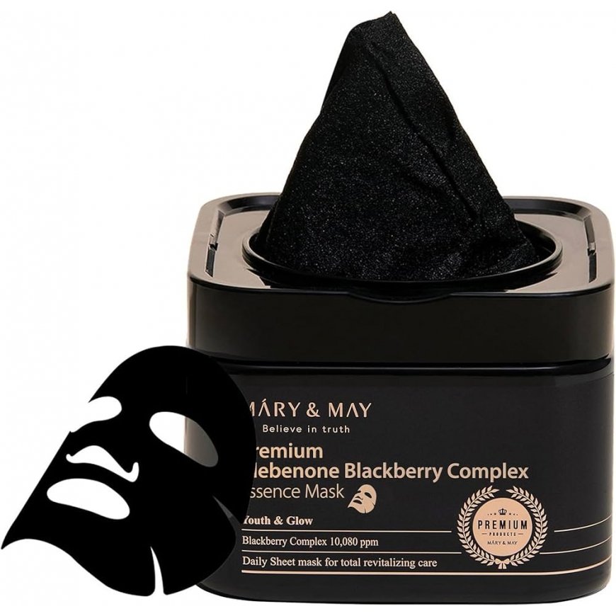 MARY & MAY Premium Idebenone Blackberry Complex Multi-Purpose Face Mask (Essence Mask) 20 pcs