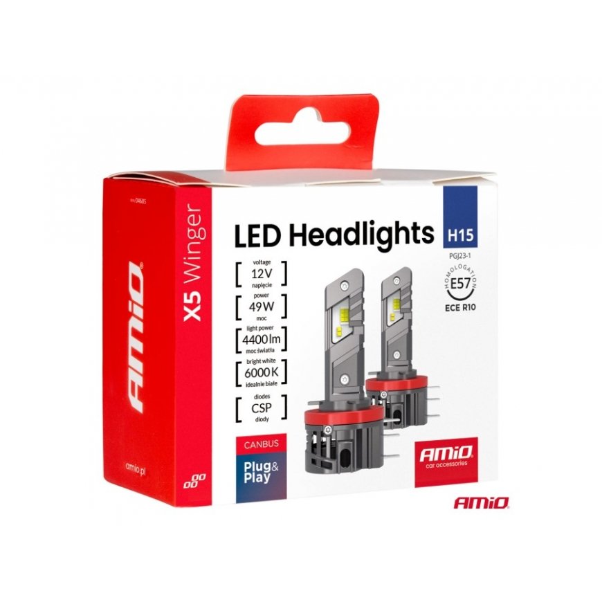 LED-auto pirnid x5 Winger H15 49W 6000K Canbus AMIO-04685 – 2