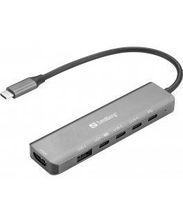 Sandberg 136-77 knyginių kompiuterių dokas / jungčių replikatorius Vielinis USB 3.2 Gen 1 (3.1 Gen 1) Type-C Pilka