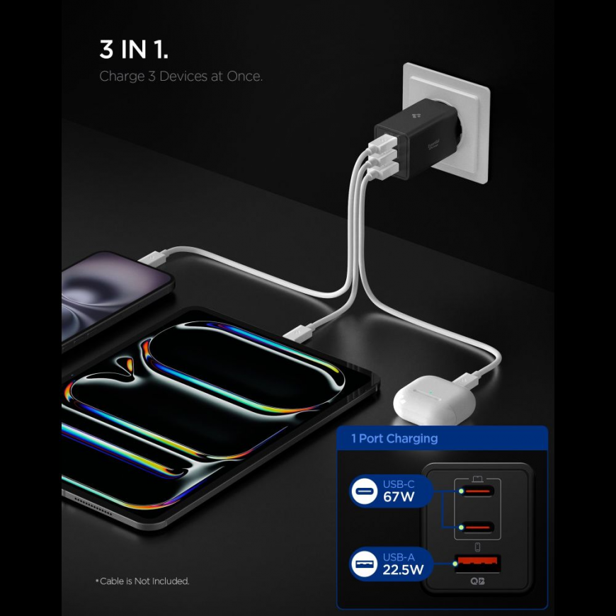 SPIGEN ESSENTIAL EE673EU 3-PORT NETWORK CHARGER 67W BLACK – 2
