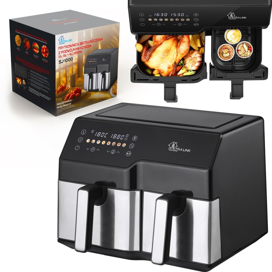 Extralink HOME AIR FRYER 10L (6L+4L) EU SJ-1000 2500W обжарочный аппарат Двойной Аэрофритюрница с го
