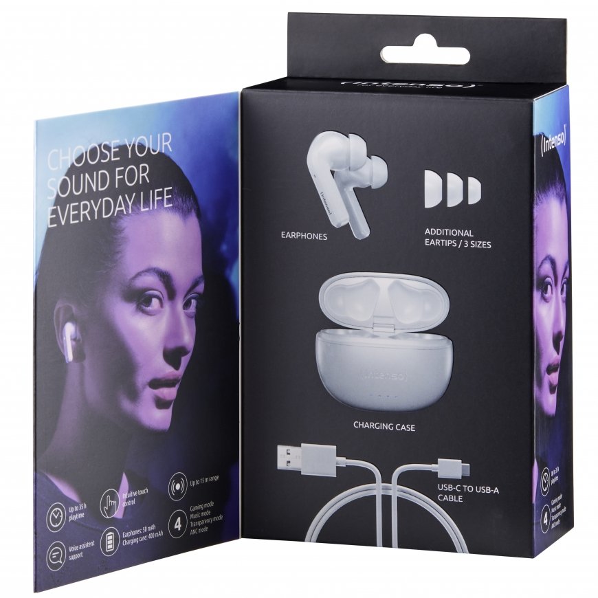 Intenso White Buds T302A Austiņas True Wireless Stereo (TWS) Ausīs Zvani /mūzika/sports/ikdiena USB – 3