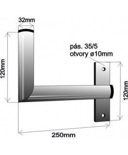 Wfmetal Antenas stiprinājums pie sienas pie loga ar joslu, labā stiprinājuma versija, galvanizēts cinks, garums 25 cm, diametrs 