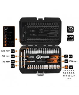 Socket Wrench Set 10-232, 38 pcs, Size 1/4, Case, NEO TOOLS