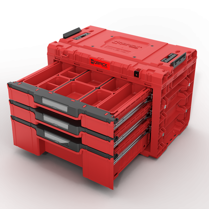 Q-Brick työkalulaatikko laatikoilla Qbrick System PRIME DRAWER 3 TOOLBOX EXPERT Raudonas Ultra HD Custom