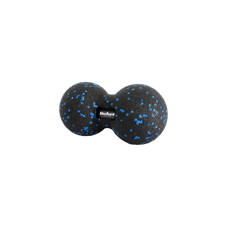 Duoball divkāršu masāžas bumbiņas 12cm, melnā un zilā krāsā, EPP materiāls, REBEL ACTIVE