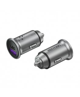 Vention Two-Port USB A+A(30+30) Car Charger Gray Mini Style Aluminium Alloy Type